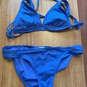 Blue Ribbed Bikini Set